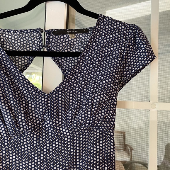 Fun 2 fun blue patterned cutout open back romper with tie - Picture 4 of 13